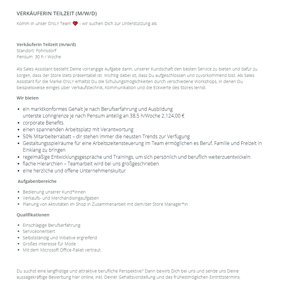 Only Stellenausschreibung 2908